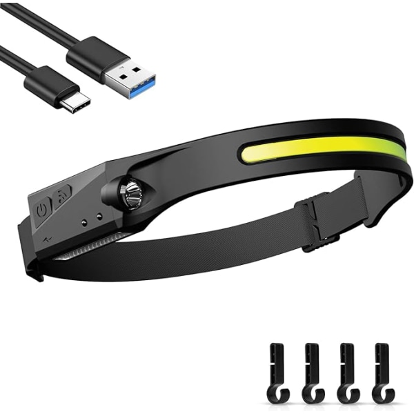 USB uppladdningsbar LED-huvudlampa Kraftfull LED-huvudlampa Vattentät Camping COB-strålkastare med känsligt sensorläge för vandring Cykling Walkin Sunmostar