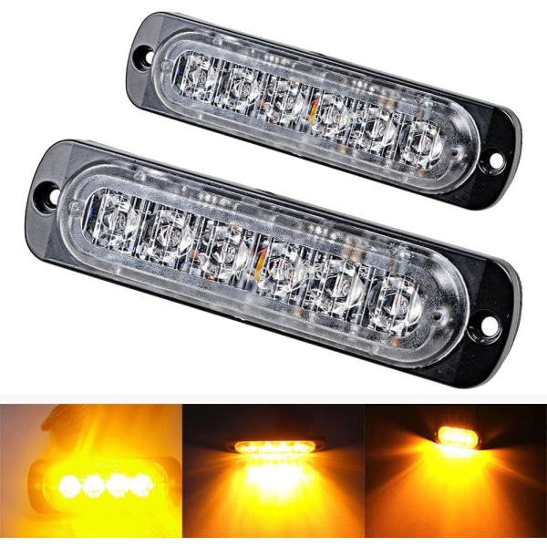 6 LED-bromsljus för bilstrobe - 12V-24V fordonsljusstång - säkerhetsblinkljus för bil, nyttofordon, båt, släp, husvagn, 2st Sunmostar