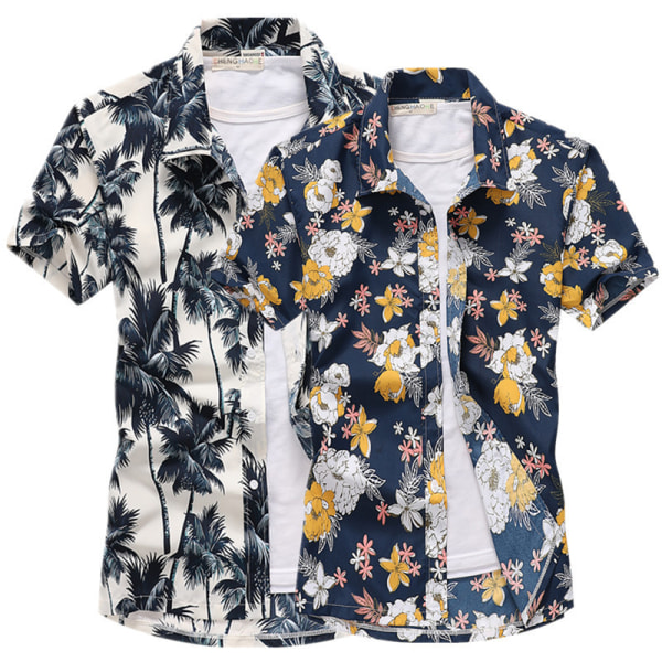 Betterlifefg-Herr hawaiiansk blommig kortärmad skjorta Casual T-shirt Sommar Beach Party Holiday Shirt Topp, vit, M