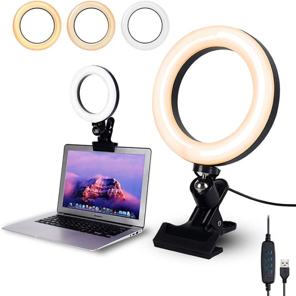 BR-Vie 6 Pouces LED Annulaire Lampe med Clip, Videoconférence éclairage med 3 Modes 10 Luminosité pour Bureau Ordinateur & Portable , Self Sunmostar