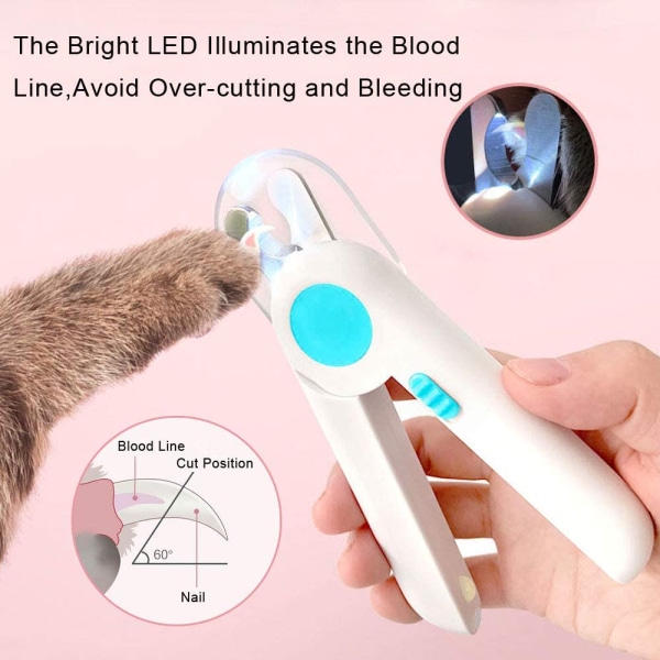 Professionell nagelklippare för hundar/katter, Stål/ABS, LED, 150x43x20 mm, Blå/Vit