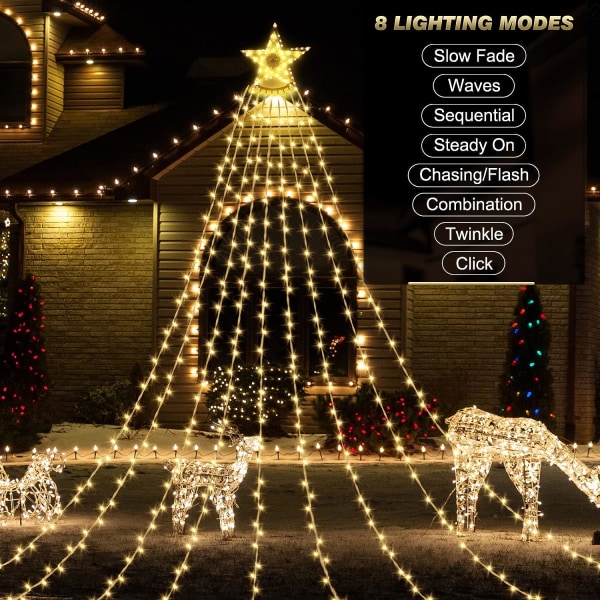 350 LED-ljusgirland för julgran 9 * 3,5 m LED-lampa utomhus och inomhus med stjärna IP44 dekorationsljus med 8 lägen för jul W Sunmostar