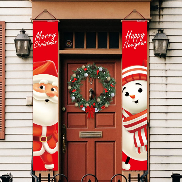 Glad jul verandaskylt med jultomten och snögubbe hängande banderoller för fritidshusvägg ytterdörr Trädgård Sunmostar