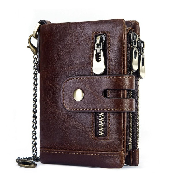 Herrplånbok RFID-blockerande plånbok för män i äkta läder och myntficka med dragkedja Bifoldad plånbok (brun) Sunmostar