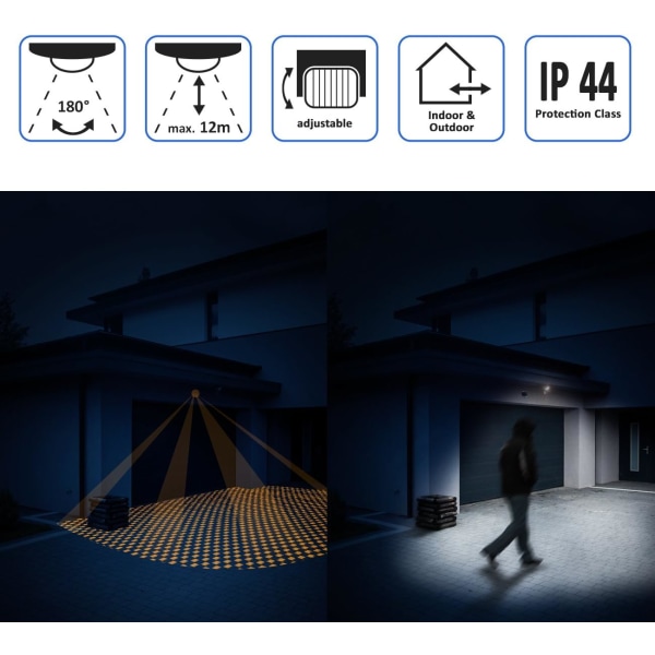 Infraröd rörelsesensor Väggfäste inomhus utomhus stänkbeständig 180° lutning Arbetsyta 12m Räckvidd Svart 1 ST