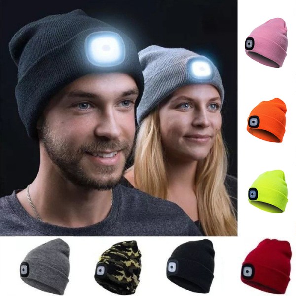 Unisex 4 LED-belyst cap, kaki