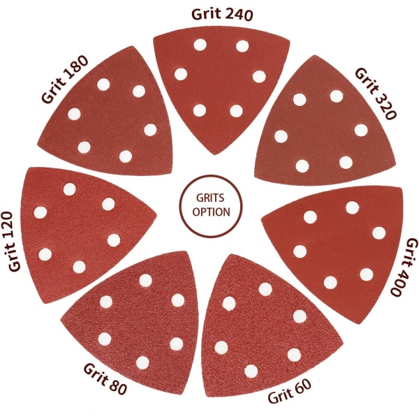 Triangelslipning Triangelsandpapper, 70 trianglar krok- och öglesandpapper 6 hål 60/80/120/180/240/320/400 Grit Triangel Set Trian Sunmostar