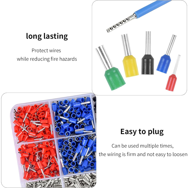 1640 st Pre-isolerade/oisolerade klackar Trådhylsor Isolerade crimpterminaler Ledningshylsor Elektriska stumkontakter 12-22 AWG Sunmostar