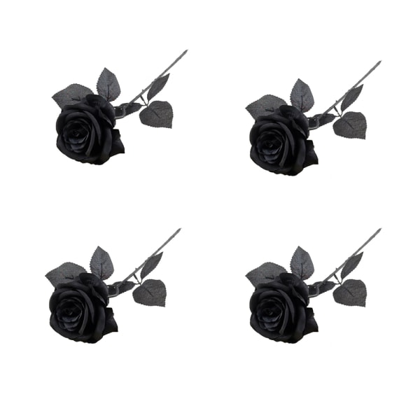 4st Black Rose Konstgjord sidenblomma Halloween Rose Party Bröllopskontor DIY Rose Grenar Foto Rekvisita Vas Dekor 19in