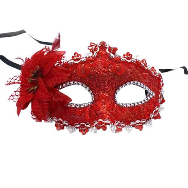 Bal Princess Side Flower Mask Sexig Party Show Sexig Halloween Mask (röd) Sunmostar
