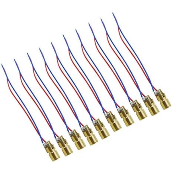 10 ST 3V laserhuvud koppartrådad laserdiodmodul WL Röd Mini 650nm 6mm 5mW T-Audace
