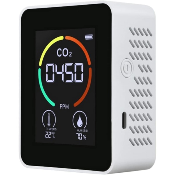 Luftkvalitetsövervakningsanordning, ABS/polykarbonat, 400 - 5000 ppm, 90 x 70 x 35 mm, vit/svart