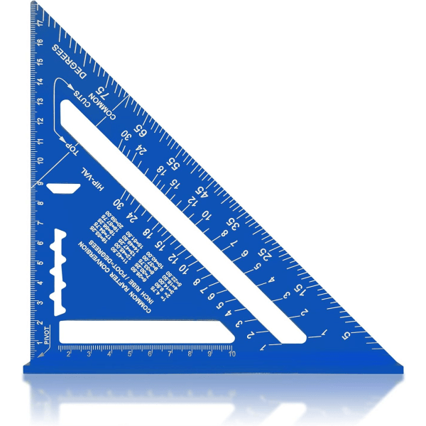 Snickartriangel fyrkantig 7 tums metrisk, aluminiumlegering mätlinjal, 90 graders tjocklek triangellinjal (blå)
