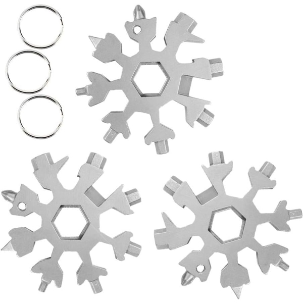 18 i 1 Snowflake multifunktionsverktyg, snöflinganyckel i rostfritt stål (silver) 3 st Sunmostar
