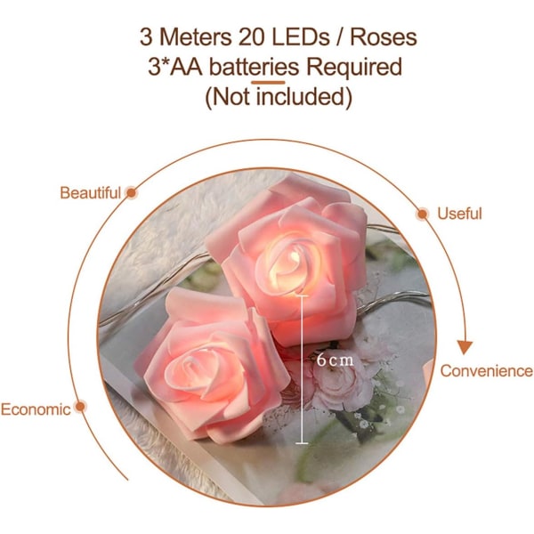 3M 20LED Rose Light String Juldekoration Sunmostar