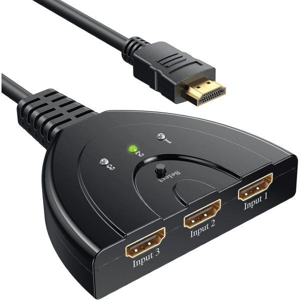 HDMI Switch, GANA guldpläterad 3-portar HDMI Switcher HDMI Splitter stöder Full HD1080p/3D med höghastighetskabel