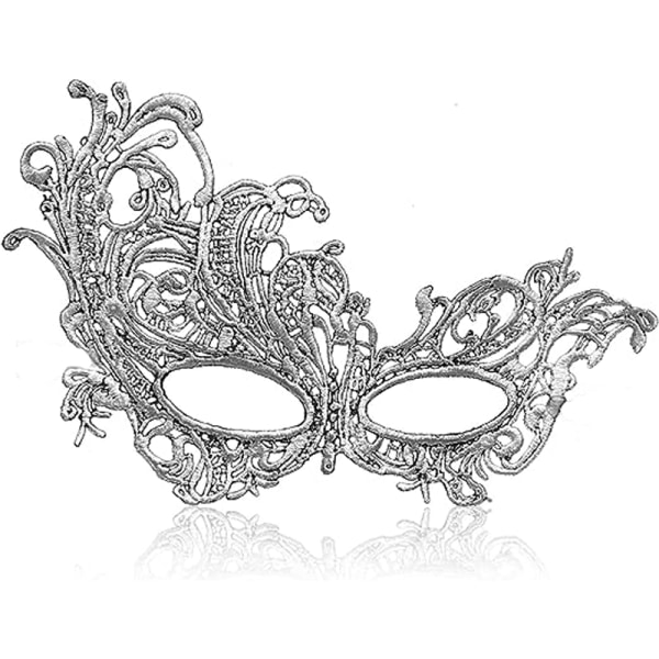 Parmaskerad spetsmask för män och kvinnor Venetianska Halloweenmasker Special för kostymer, karneval (silver) Sunmostar