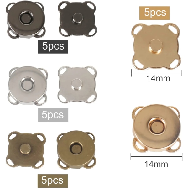 20st Magnetlås Metallknapplås Magnetsnäppar Magnetiska knappar för sömnad Magnetiserade kreativa kläder Läderrock Jacka 14mm,