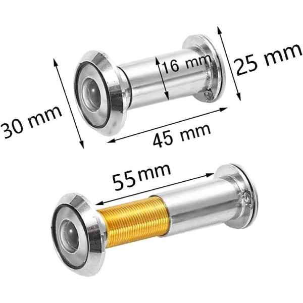 Set med 2 visir med cover, Zinklegering/Glas, För dörrtjocklek 40 mm-55 mm, 16 mm, Silver