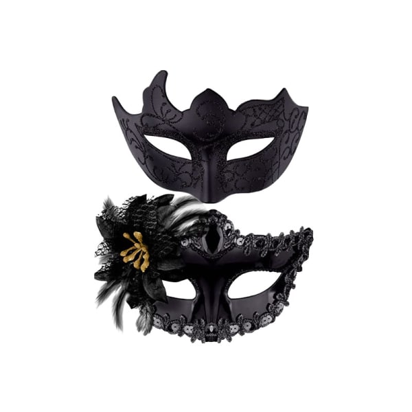 2 delar Par Maskerad Mask Set Venice Party Mask Plast Halloween Kostym Mask Mardi Gras Mask för män och kvinnor Svart Sunmostar