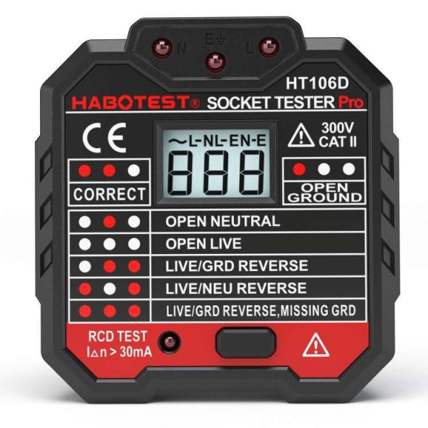 Socket Tester, eluttag Tester Multifunktionsläckagedetektor med spänningsdisplay Vägguttag 1st(EU Plus Sunmostar