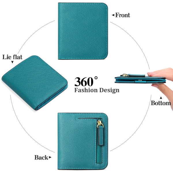 Damplånbok RFID-blockerande läder Kompakt dubbelvikt plånbok för kvinna Blixtlås Myntficka Liten damväska med ID-fönster Sunmostar
