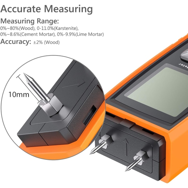 Digital träfuktmätare med bakgrundsbelyst LCD-skärm - Handhållen fuktmätare för att upptäcka läckande ved, fukt och cementbruk Sunmostar