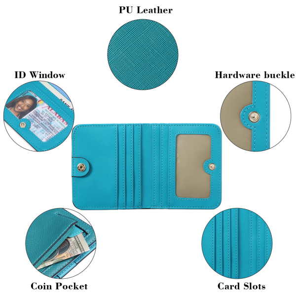 Damplånbok RFID-blockerande läder Kompakt dubbelvikt plånbok för kvinna Blixtlås Myntficka Liten damväska med ID-fönster Sunmostar