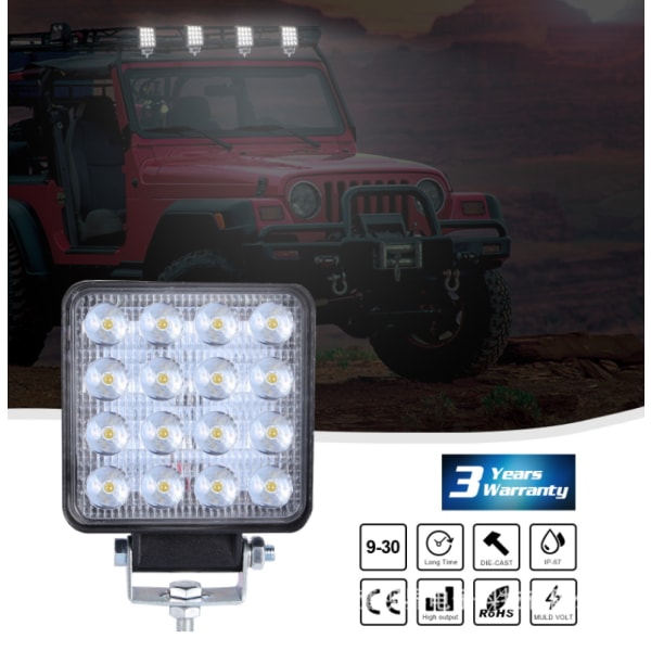 2 x 160W LED-arbetsljus, fyrkantig strålkastare 12V 24V LED-strålkastare med lång räckvidd IP67 Spot Flood Backljus för billastbil Traktor SUV-båt (2 st)