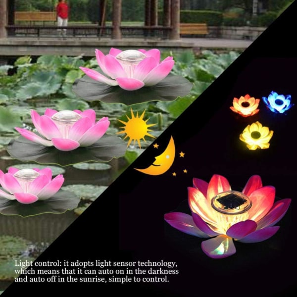 Lotus Light, Solar Flytande damm Dekoration Lotus Flower LED Blomma Färg Ändrar Nattljus Lampa för Pool Party Trädgård Hus Sunmostar