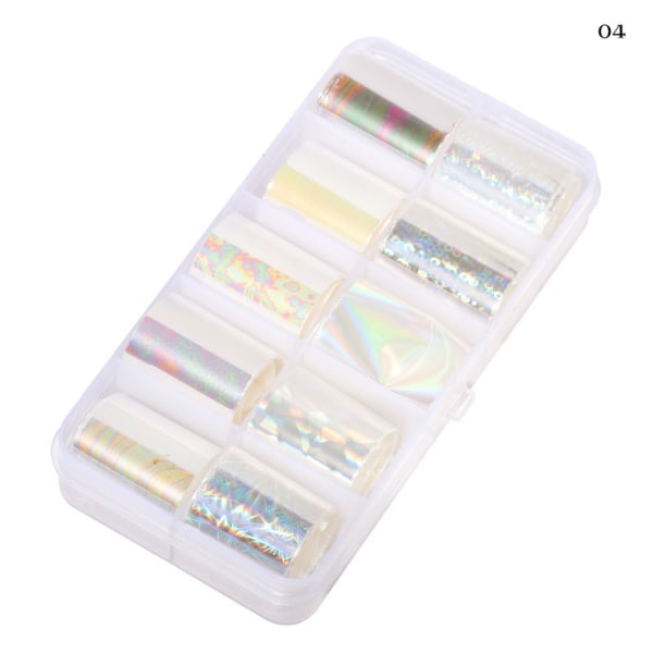 10 rullar White Pearl Color Holografisk Nail Foil Transfer Sticker Roll Set, Mix-Pattern Nail Art Stickers, Wraps Decals Starry Sky Manicure Sunmostar