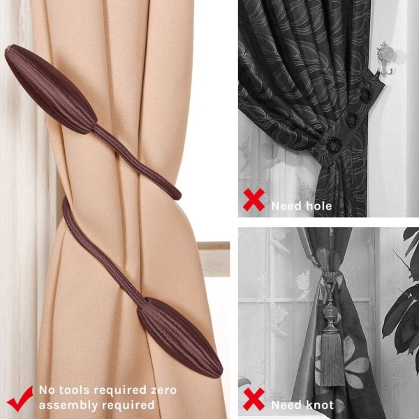 2st vridna gardinbindningar Kreativa dekorativa gardiner i europeisk stil för hemmakontorsfönster (brun)