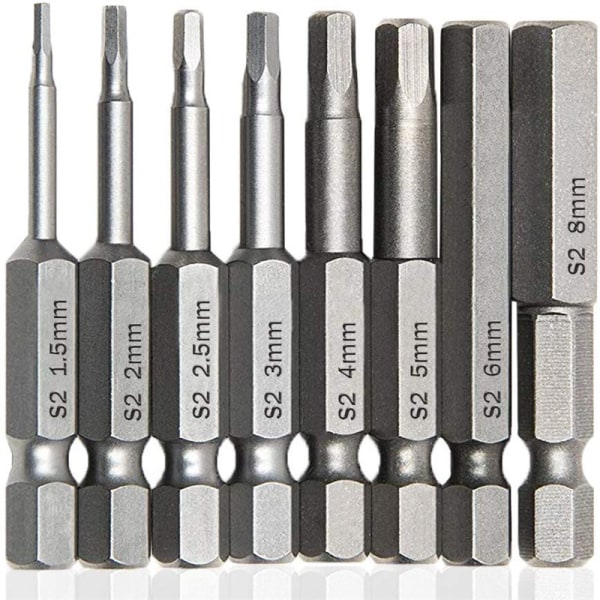 8 delar magnetiska set 50 mm stål S2 bits sexkantsskruvmejselbitar H1.5-H8 1/4 tums set Sunmostar