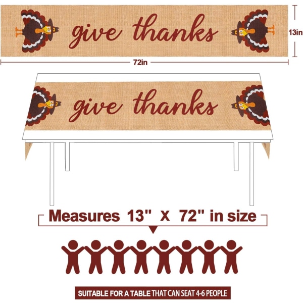 Thanksgiving-dekorationer Burlap Thanksgiving-bordslöpare - 33x183cm Thanksgiving-bordsdekoration