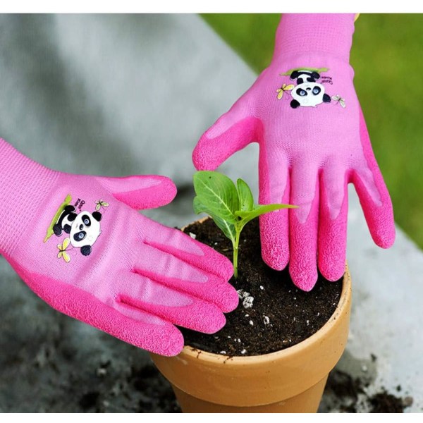 Säkerhetshandskar för trädgårdsarbete för barn i åldrarna 7-9 Gummipalm för vatten- och smutsbeständighet (7-9 år gamla, rosa)