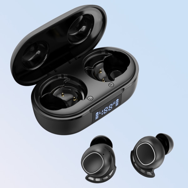 Trådlösa hörsnäckor, Bluetooth 5.3-hörlurar med djup bas, mini-hörlurar med dubbla mikrofoner och LED-skärm, in-ear-hörlurar Sunmostar