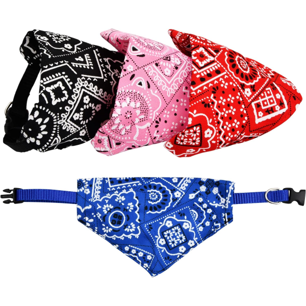 4-pack Hundbandana Halsband Boho Hundhalsduk Husdjurshalsduk Halsduk Triangel Hund Justerbar rem Bandana (röd, blå, svart, rosa) (M)