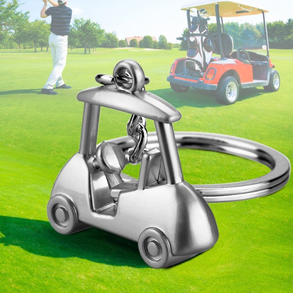 2 stycken kreativa 3d-simuleringsnyckelringar för golfbilar golfbilsnyckelringar utomhusaktiviteter små presenter, guld + silver Betterlifefg