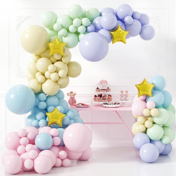 145 st Pastellballonggirlandskit Unicorn Macaron Rainbow Balloon Arch med stjärnfolieballonger för festdekorationer