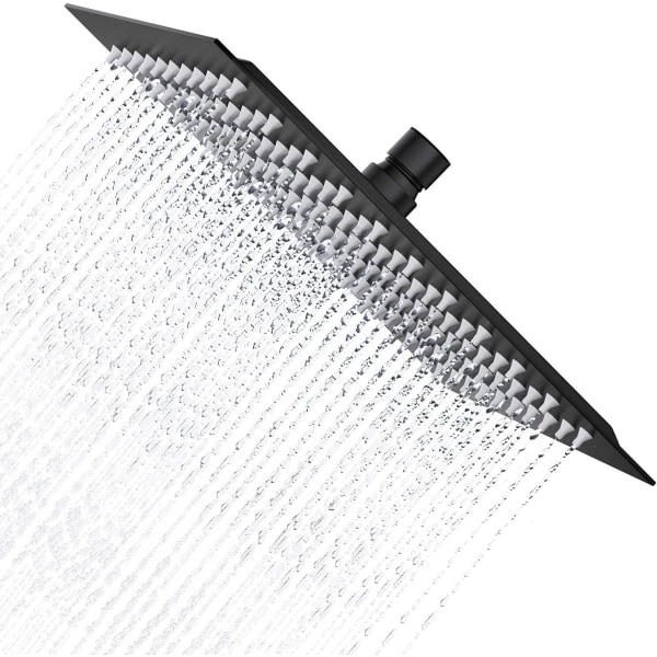 Svart duschmunstycke 20 cm fyrkantigt regnduschhuvud 304 rostfritt stål anti-kalksten duschhuvud Universell 1/2 tums gänga 360° vridbar lätt t Sunmostar