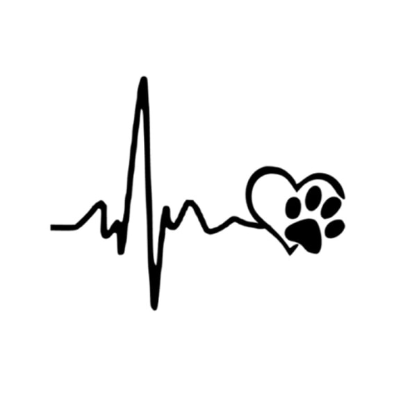 EKG Love Dog Footprint Dekal Bildekal Bilfönster Bärbar datordekoration Biltillbehör Kreativ tecknad Söt Svart/Vit klistermärke (2st, Blac Sunmostar