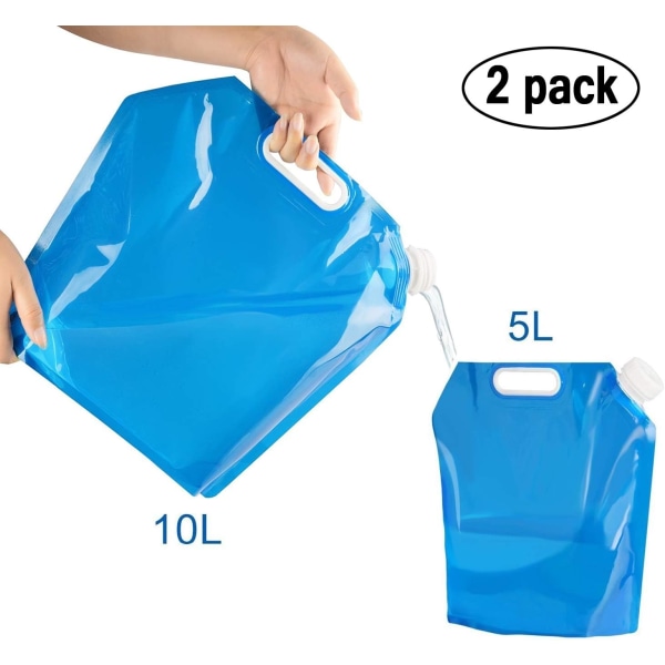 2-pack hopfällbar bärbar dricksvattendunk (5L + 10L) Lämplig för vandring, camping, picknick, resor, BBQ