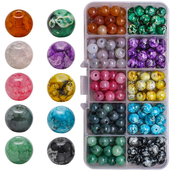 Spruckna glaspärlor Ädelsten runda kristallpärlor med hål gnistrande lösa pärlor, 10 färger