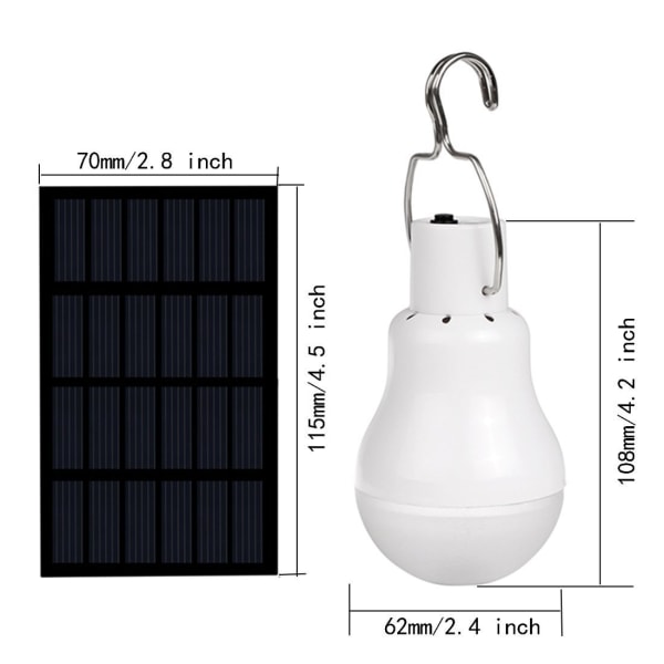 Soldriven LED-glödlampa Bärbar solcellslampa med solpanel för trädgård, uteplats, inomhus, utomhus, vandring, camping, tält, fiskeljus i Sunmostar