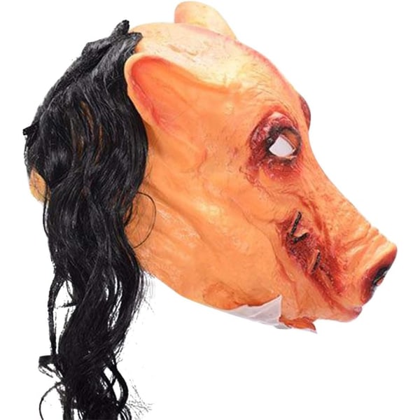 Halloween Latex Pig Head Mask med hår Djur Mask Gris Skräck Skräck Dräkt Tillbehör Prydnadsklänning Halloween Masquerade Sunmostar