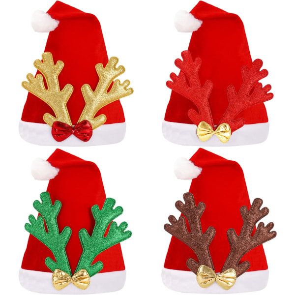 4st julhattar set jultomtehatt med guld röd grön brun horn och guldrosett Xmas Comfort liner hattar Sunmostar