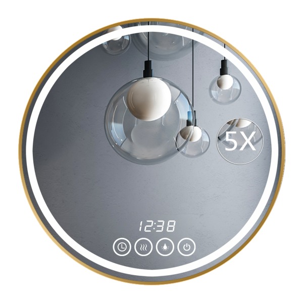 60 cm LED badrumsspegel med lampor Rund badrumssminkspegel Dimbar väggmonterad anti-dim sminkspeglar, guld