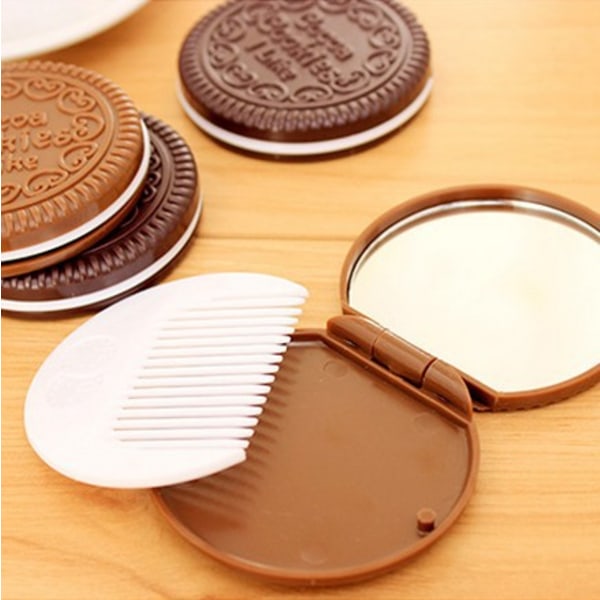 Söt chokladkakaformad sminkspegel med 1 set (2 stycken, slumpmässig färg)