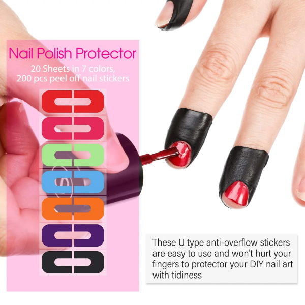 20 bitar nagellacksskydd Spillsäkert avdragna nagelklistermärken U-formad engångstejp Sunmostar