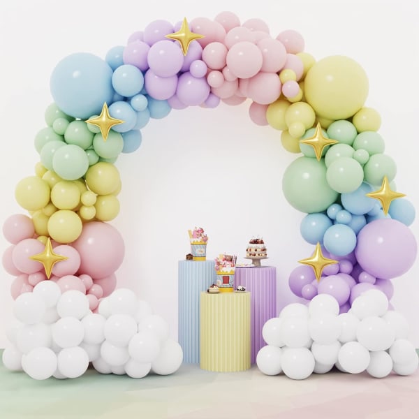 182 st Pastellballonger Garland Kit Unicorn Macaron Rainbow Balloon Arch med stjärnfolieballonger för festtillbehör